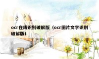 ocr在线识别破解版（ocr图片文字识别破解版）